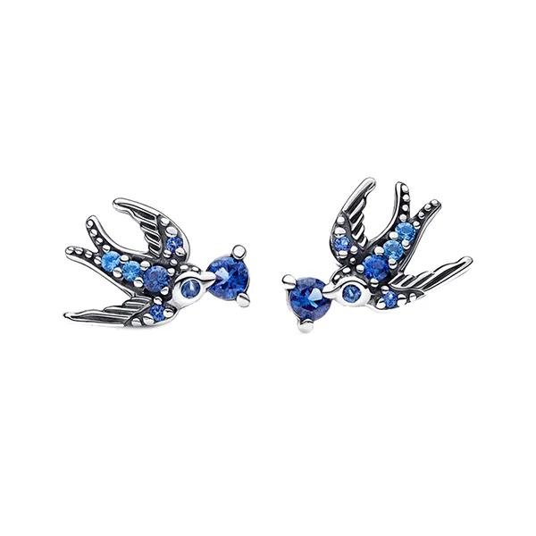 Khuyên Tai  Nữ Pandora Sparkling Swallow Stud Earrings 292568C01 Màu Xanh Blue - 3