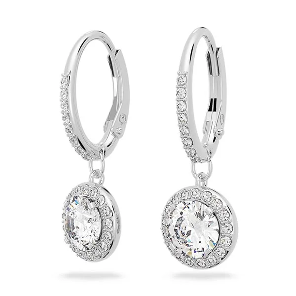 Khuyên Tai Nữ Swarovski Angelic Drop Earrings Round Cut, White, Rhodium Plated 5142721 Màu Bạc
