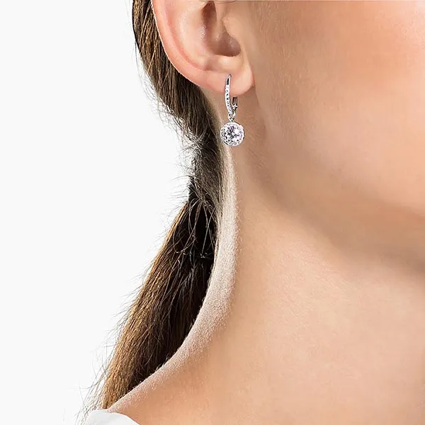 Khuyên Tai Nữ Swarovski Angelic Drop Earrings Round Cut, White, Rhodium Plated 5142721 Màu Bạc