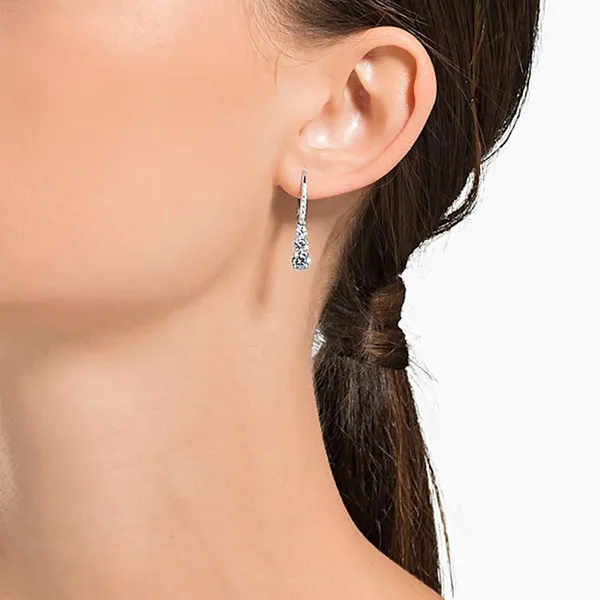 Khuyên Tai Nữ Swarovski Attract Trilogy Hoop Earringsround Cut, White, Rhodium Plated 5416155 Màu Bạc - Trang sức - Vua Hàng Hiệu
