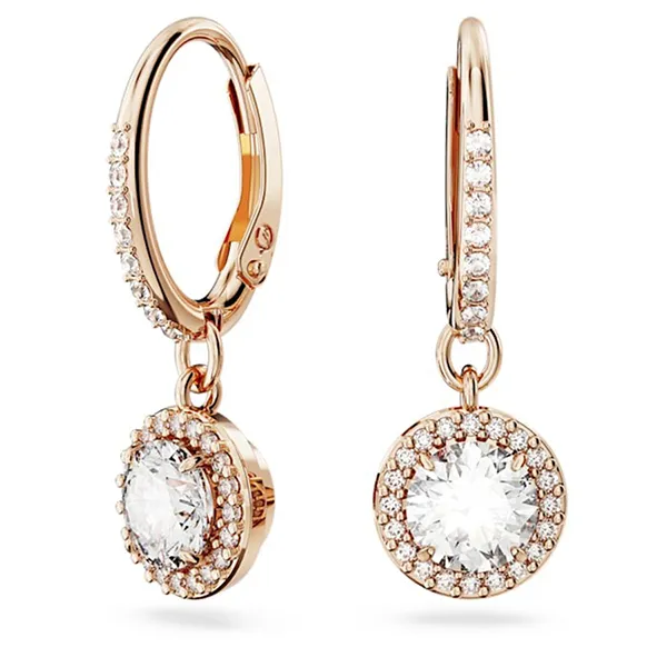 Khuyên Tai Nữ Swarovski Constella Drop Earringsround Cut, Pavé, White, Rose Gold-Tone Plated Màu Vàng Hồng