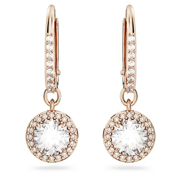Khuyên Tai Nữ Swarovski Constella Drop Earringsround Cut, Pavé, White, Rose Gold-Tone Plated Màu Vàng Hồng