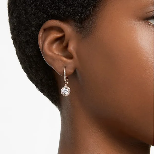 Khuyên Tai Nữ Swarovski Constella Drop Earringsround Cut, Pavé, White, Rose Gold-Tone Plated Màu Vàng Hồng