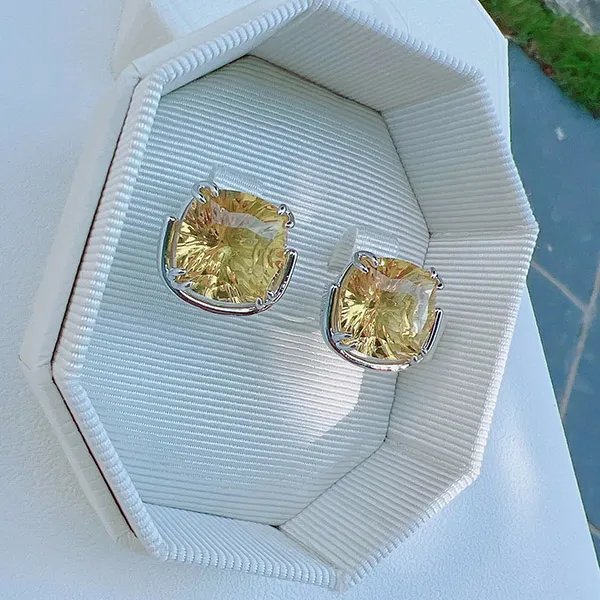 Khuyên Tai Nữ Swarovski Harmonia Stud Earrings Cushion Cut, Yellow, Rhodium Plated 5616511 Màu Vàng