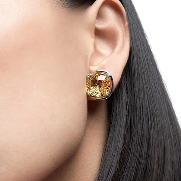 Khuyên Tai Nữ Swarovski Harmonia Stud Earrings Cushion Cut, Yellow, Rhodium Plated 5616511 Màu Vàng