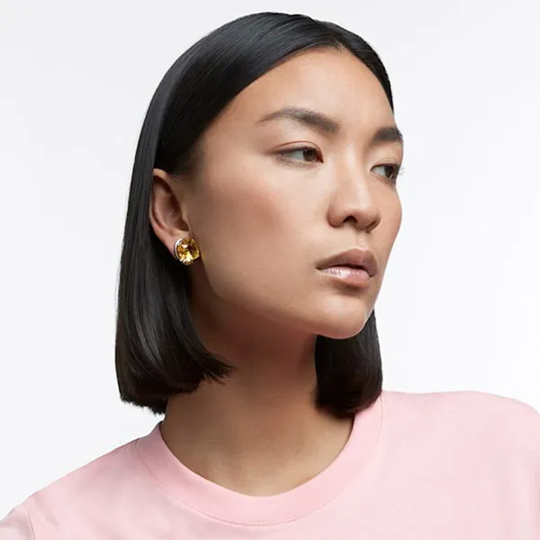 Khuyên Tai Nữ Swarovski Harmonia Stud Earrings Cushion Cut, Yellow, Rhodium Plated 5616511 Màu Vàng