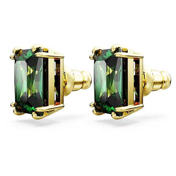 Khuyên Tai Nữ Swarovski Matrix Stud Earrings Rectangular Cut, Green, Gold-Tone Plated 5677142 Màu Xanh Lá