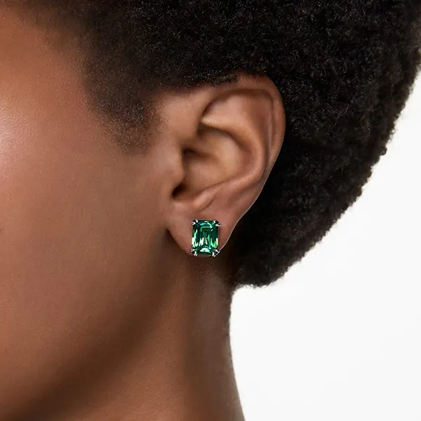 Khuyên Tai Nữ Swarovski Matrix Stud Earrings Rectangular Cut, Green, Gold-Tone Plated 5677142 Màu Xanh Lá