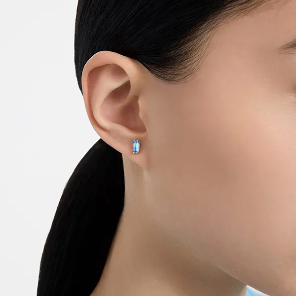 Khuyên Tai Nữ Swarovski Stilla Stud Earrings Baguette Cut, Blue, Rhodium Plated 5639132 Màu Xanh