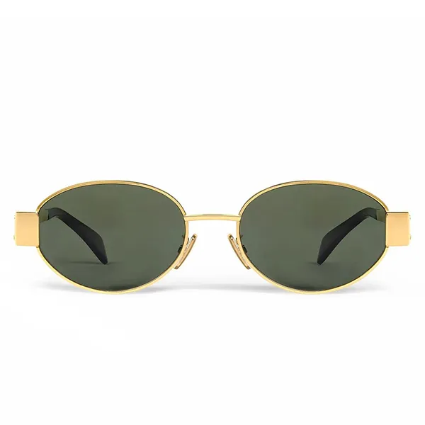 Kính Mát Celine Triomphe Oval Sunglasses CL40235U Màu Xanh Green Gọng Vàng Gold - Kính mắt - Vua Hàng Hiệu