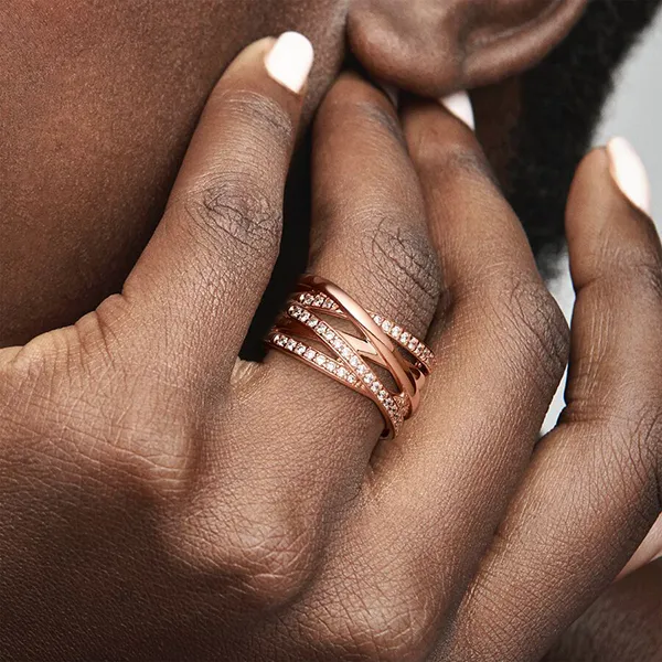 Nhẫn Nữ Pandora Sparkling & Polished Lines Ring 180919CZ Màu Vàng Hồng Size 50 - Trang sức - Vua Hàng Hiệu