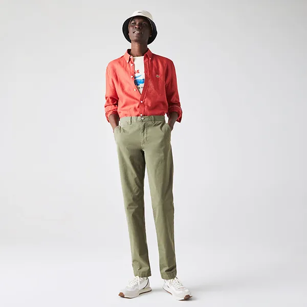 Quần Dài Nam Lacoste Men's Slim Fit Stretch Gabardine Chino Pants HH9553316 Màu Xanh Rêu Size 36