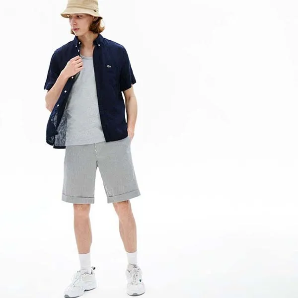 Quần Short Nam Lacoste Men's FH5724M5C Màu Trắng Sọc Xanh Đen Size 40