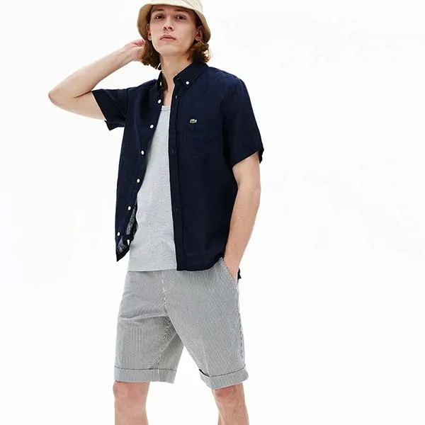 Quần Short Nam Lacoste Men's FH5724M5C Màu Trắng Sọc Xanh Đen Size 40
