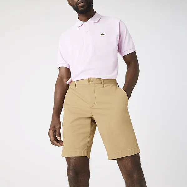 Quần Short Nam Lacoste Men's Slim Fit Stretch Cotton Bermuda Shorts FH264702S Màu Vàng Cát Size 42
