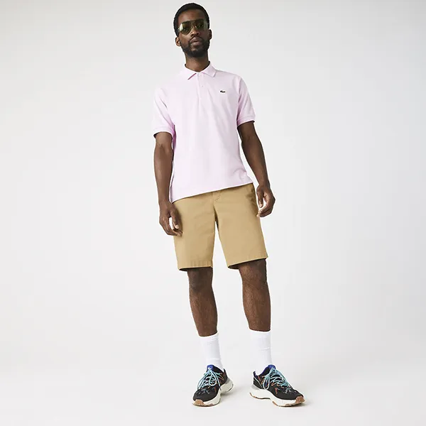 Quần Short Nam Lacoste Men's Slim Fit Stretch Cotton Bermuda Shorts FH264702S Màu Vàng Cát Size 42