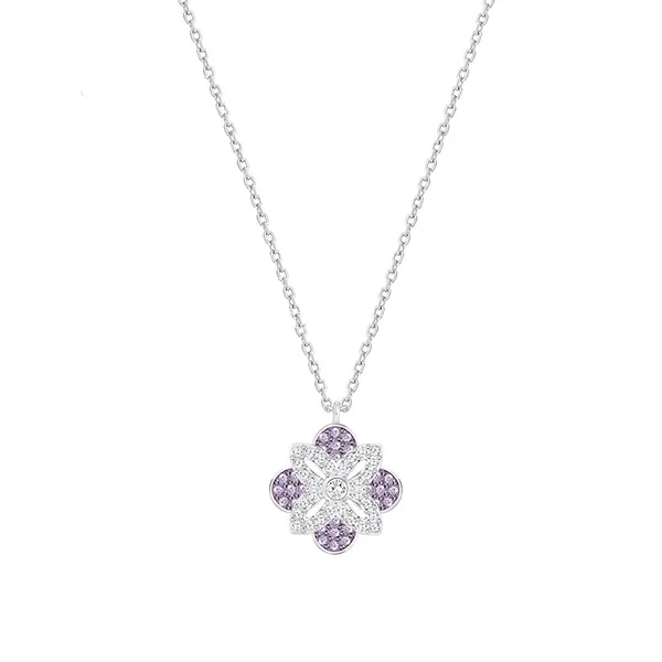 Set Dây Chuyền + Khuyên Tai Nữ Swarovski Duo Gourmet Romantic Clover Pattern Original 5258907 Màu Bạc Tím