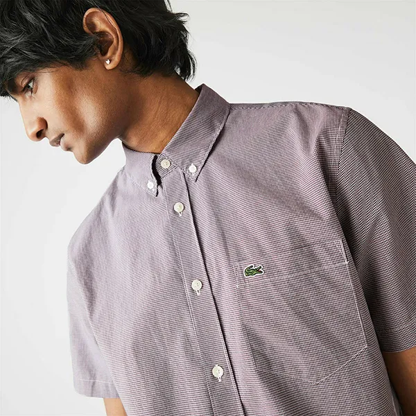 Áo Sơ Mi Nam Lacoste Men's Regular Fit Gingham Check Shirt CH2879 BHZ Kẻ Caro Đỏ Size 41