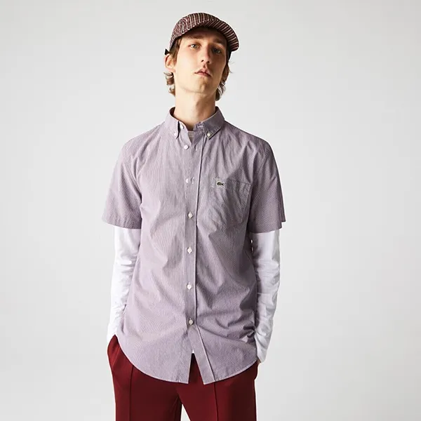 Áo Sơ Mi Nam Lacoste Men's Regular Fit Gingham Check Shirt CH2879 BHZ Kẻ Caro Đỏ Size 41