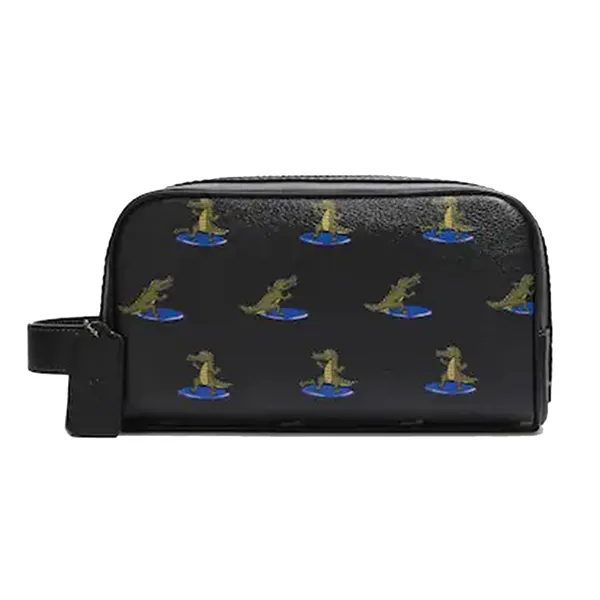 Túi Cầm Tay Nam Coach Travel Kit With Surfing Crocodile Print Màu Đen Họa Tiết - Túi xách - Vua Hàng Hiệu