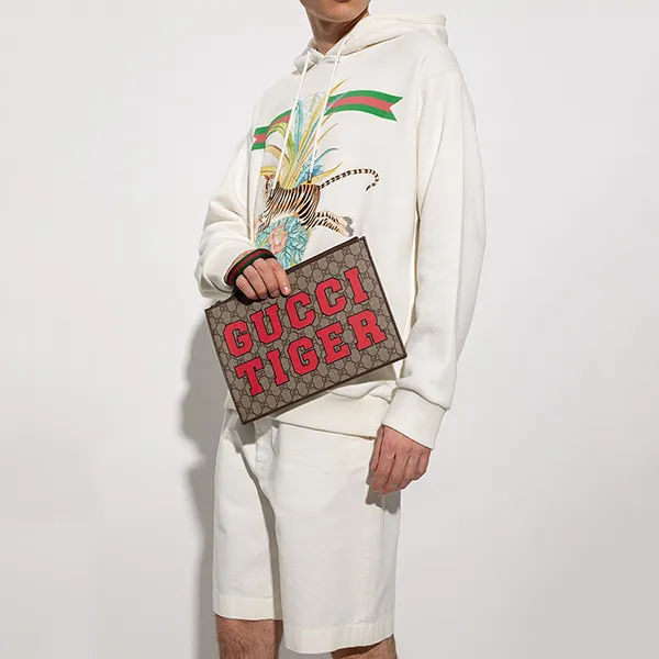 Túi Cầm Tay Nam Gucci Brown Pouch From The ‘Gucci Tiger’ Collection 688378 US7DC-9395 Màu Nâu - Túi xách - Vua Hàng Hiệu