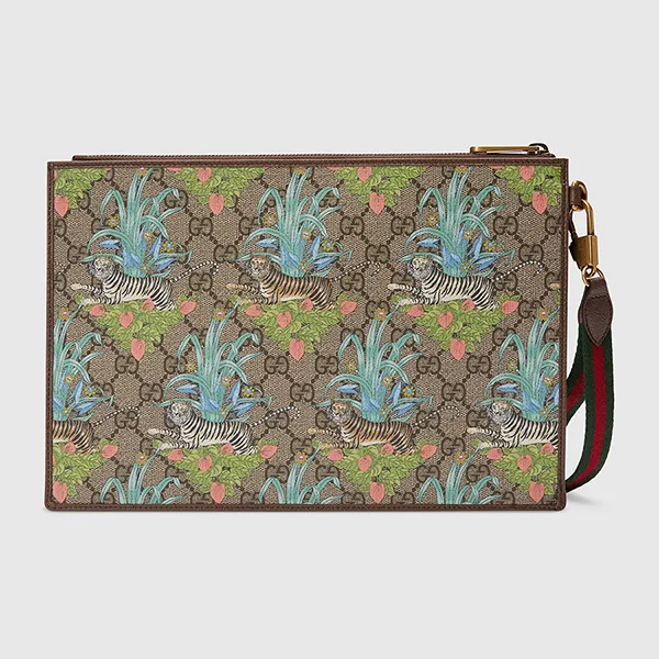 Túi Cầm Tay Nam Gucci Tiger Print GG Pouch 688378 UUABC 9885 Phối Màu - Túi xách - Vua Hàng Hiệu