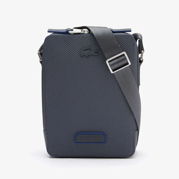 Túi Đeo Chéo Nam Lacoste Men's Chantaco Piqué Leather Vertical Crossover Bag NH3745RZJ47 Màu Xám Đen