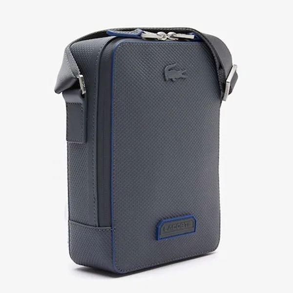 Túi Đeo Chéo Nam Lacoste Men's Chantaco Piqué Leather Vertical Crossover Bag NH3745RZJ47 Màu Xám Đen