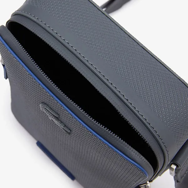 Túi Đeo Chéo Nam Lacoste Men's Chantaco Piqué Leather Vertical Crossover Bag NH3745RZJ47 Màu Xám Đen