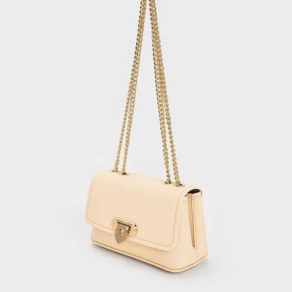 Túi Đeo Chéo Nữ Charles & Keith CNK Alcott Push-Lock Chain Bag 80782093 Màu Beige