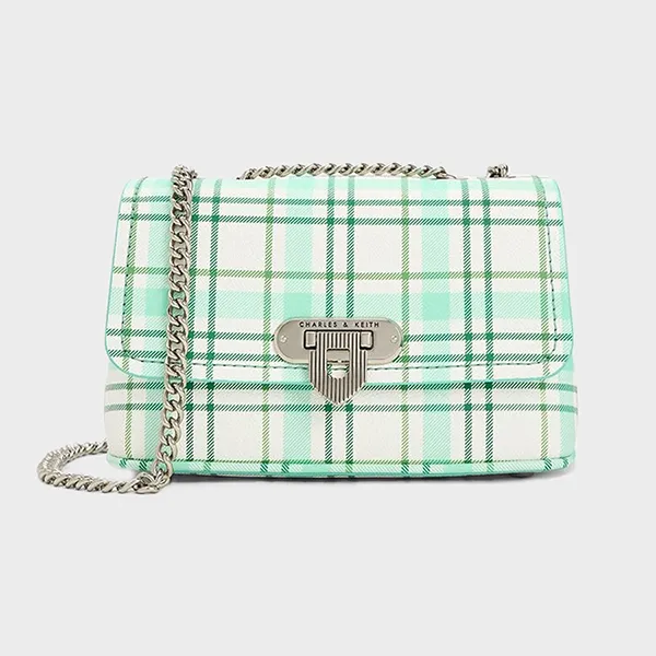 Túi Đeo Chéo Nữ Charles & Keith CNK Alcott Push-Lock Chain Bag 80782093 Màu Trắng Xanh Mint
