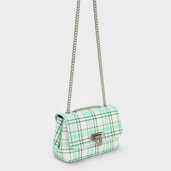 Túi Đeo Chéo Nữ Charles & Keith CNK Alcott Push-Lock Chain Bag 80782093 Màu Trắng Xanh Mint