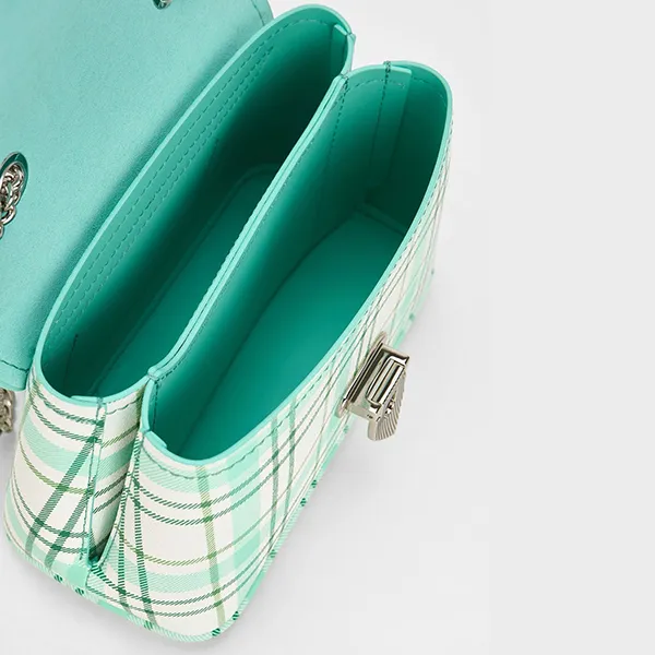 Túi Đeo Chéo Nữ Charles & Keith CNK Alcott Push-Lock Chain Bag 80782093 Màu Trắng Xanh Mint