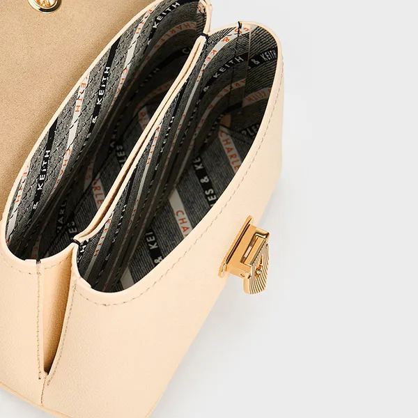Túi Đeo Chéo Nữ Charles & Keith CNK Alcott Push-Lock Chain Bag 80782093 Màu Beige