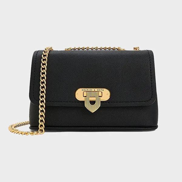 Túi Đeo Chéo Nữ Charles & Keith CNK Alcott Push-Lock Chain Bag CK2-80782093 Màu Đen
