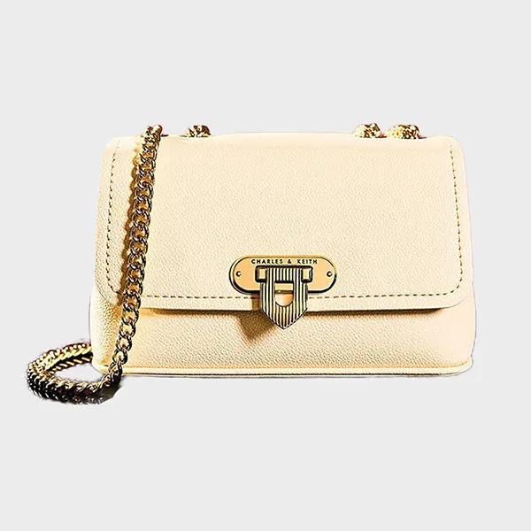 Túi Đeo Chéo Nữ Charles & Keith CNK Alcott Push-Lock Chain Bag 80782093 Màu Beige