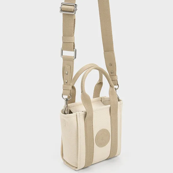 Túi Đeo Chéo Nữ Charles & Keith CNK Mini Canvas Tote Bag - Taupe 30782168 Màu Trắng Kem