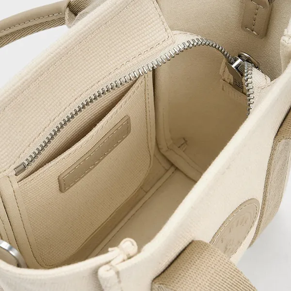 Túi Đeo Chéo Nữ Charles & Keith CNK Mini Canvas Tote Bag - Taupe 30782168 Màu Trắng Kem