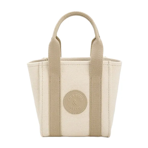 Túi Đeo Chéo Nữ Charles & Keith CNK Mini Canvas Tote Bag - Taupe 30782168 Màu Trắng Kem