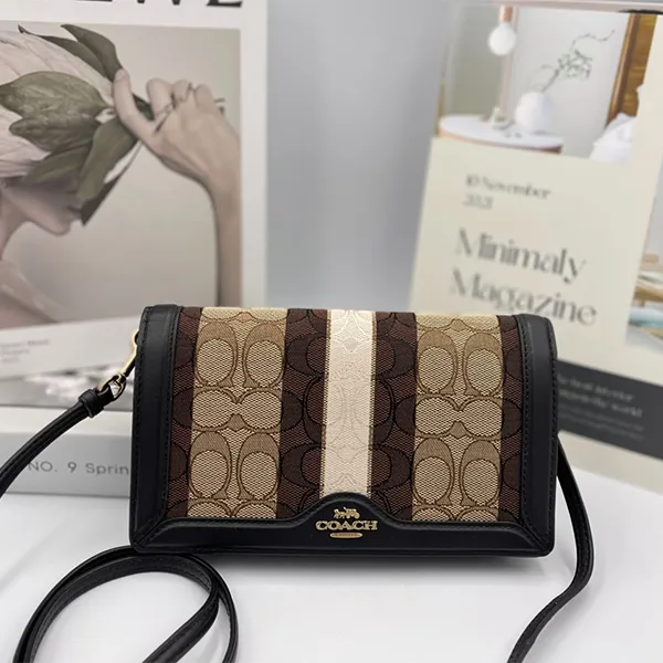 Túi Đeo Chéo Nữ Coach Anna Foldover Clutch Crossbody In Signature Jacquard C5884 Phối Màu