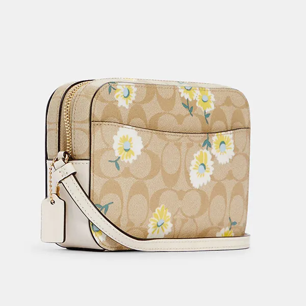 Túi Đeo Chéo Nữ Coach C3354 Mini Camera Bag In Signature Canvas With Daisy Print Màu Be