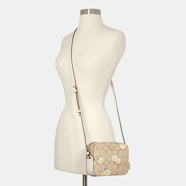 Túi Đeo Chéo Nữ Coach C3354 Mini Camera Bag In Signature Canvas With Daisy Print Màu Be