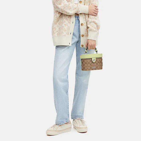 Túi Đeo Chéo Nữ Coach Kay Crossbody In Signature Canvas CJ613 Màu Nâu-Xanh