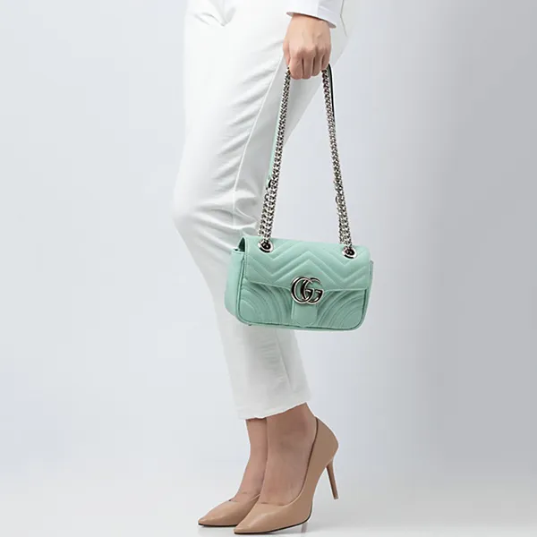 Túi Đeo Chéo Nữ Gucci GG Marmont Matelasse Mini Flap Shoulder Bag Màu Xanh Mint