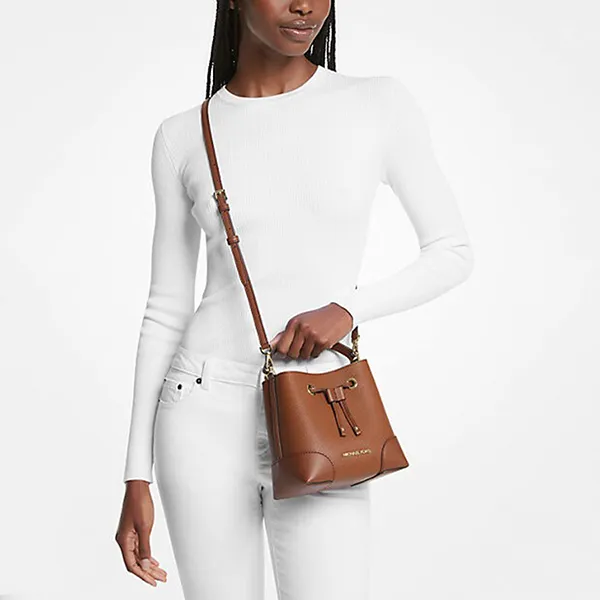 Túi Đeo Chéo Nữ Michael Kors MK Bucket Mercer Small Pebbled Leather Bag Màu Nâu