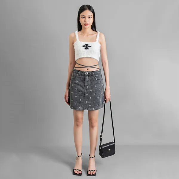 Túi Đeo Chéo Nữ SMFK Black Leather With Silver Logo B0005BM Màu Đen - Túi xách - Vua Hàng Hiệu