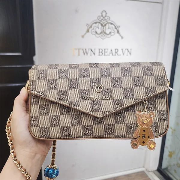 Túi Đeo Chéo Nữ TTWN BEAR Họa Tiết Caro TN2735 Màu Xám