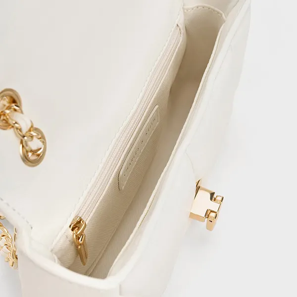 Túi Đeo Vai Nữ Charles & Keith CNK Arwen Quilted Shoulder Bag White 20271223 Màu Trắng