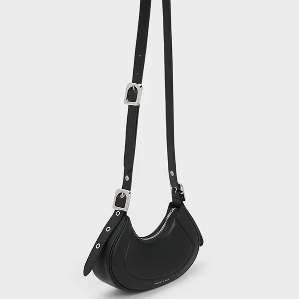 Túi Đeo Vai Nữ Charles & Keith CNK Petra Curved Shoulder Bag Black CK2-20271258 Màu Đen