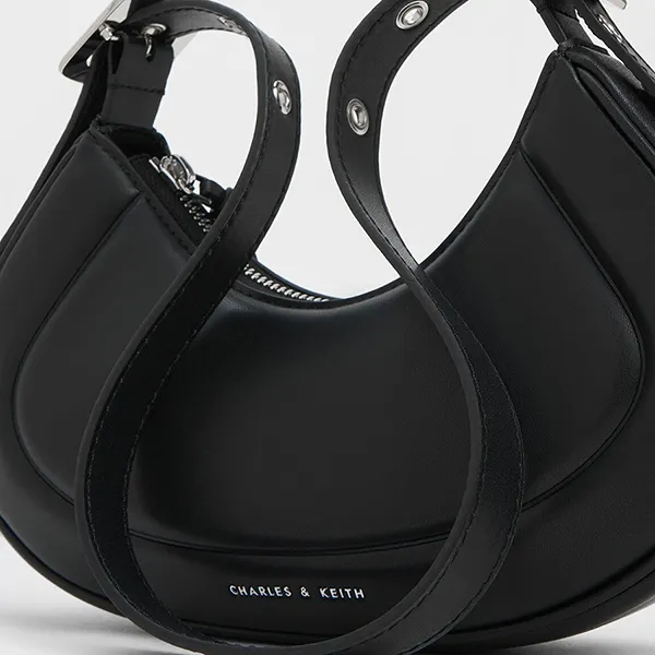 Túi Đeo Vai Nữ Charles & Keith CNK Petra Curved Shoulder Bag Black CK2-20271258 Màu Đen